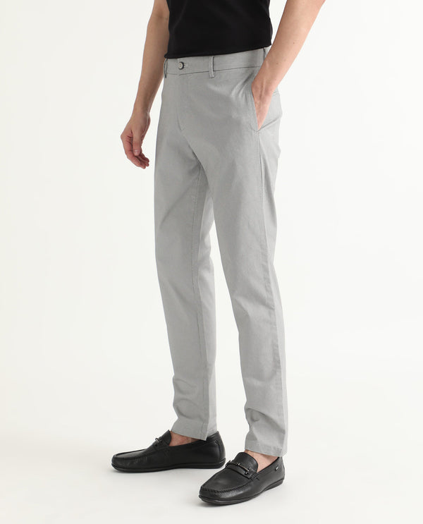 Rare Rabbit Men's Swamp Light Grey Mid-Rise Structured Regular Fit Trousers