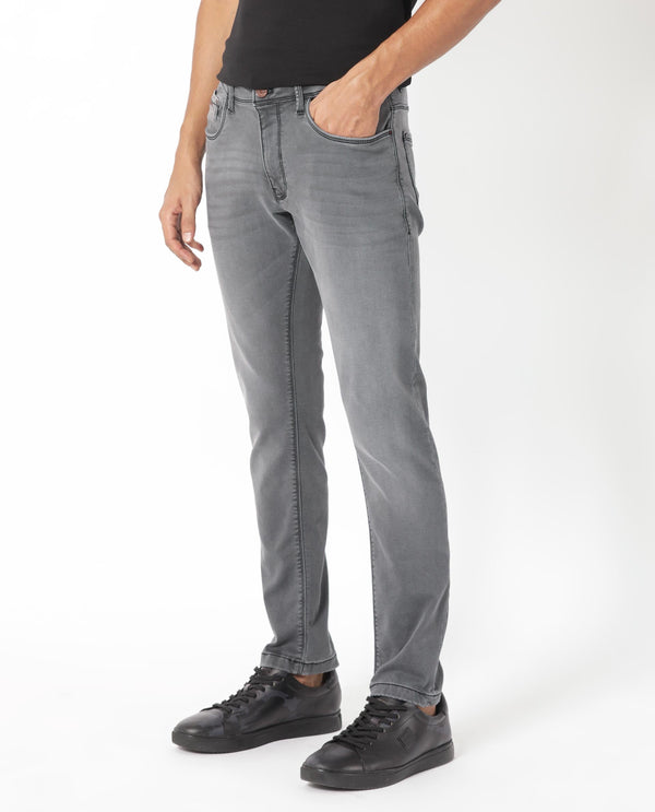 Rare Rabbit Men's Switz Dark Grey Mid Wash Mid-Rise Slim Fit Jeans