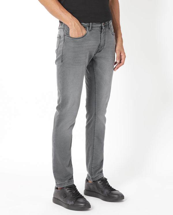 Rare Rabbit Men's Switz Dark Grey Mid Wash Mid-Rise Slim Fit Jeans