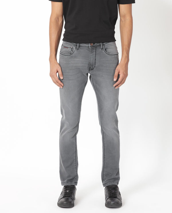 Rare Rabbit Men's Switz Dark Grey Mid Wash Mid-Rise Slim Fit Jeans