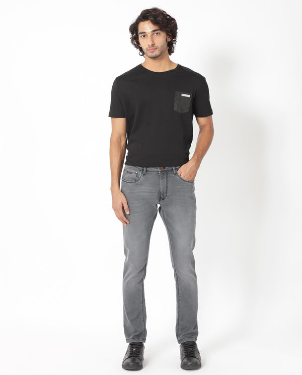 Rare Rabbit Men's Switz Dark Grey Mid Wash Mid-Rise Slim Fit Jeans