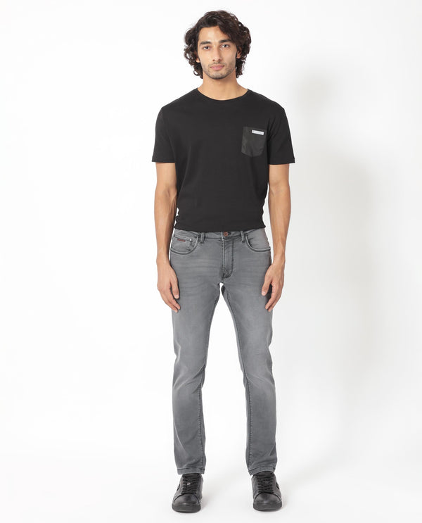 Rare Rabbit Men's Switz Dark Grey Mid Wash Mid-Rise Slim Fit Jeans