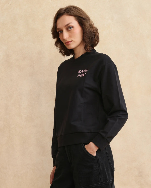 Rareism Women Swoze Primary Black Full Sleeve Sweatshirt