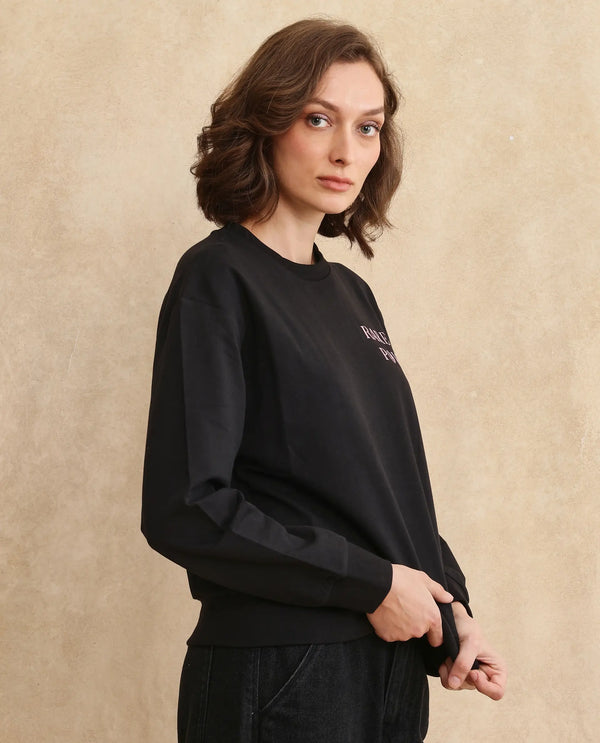 Rareism Women Swoze Primary Black Full Sleeve Sweatshirt