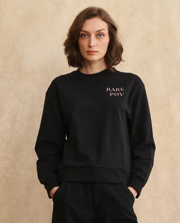 Rareism Women Swoze Primary Black Full Sleeve Sweatshirt