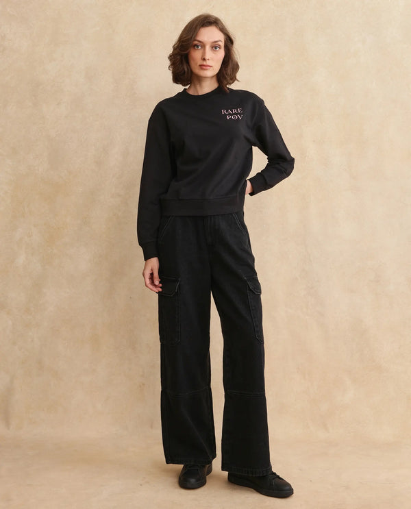 Rareism Women Swoze Primary Black Full Sleeve Sweatshirt