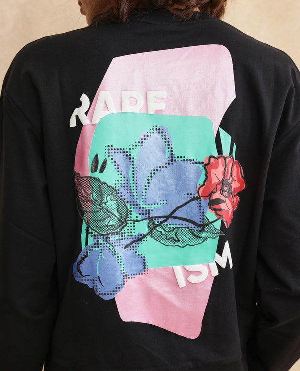 Rareism Women Swoze Primary Black Full Sleeve Sweatshirt