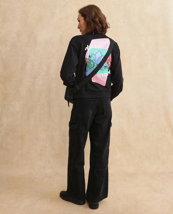 Rareism Women Swoze Primary Black Full Sleeve Sweatshirt