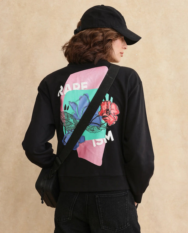 Rareism Women Swoze Primary Black Full Sleeve Sweatshirt