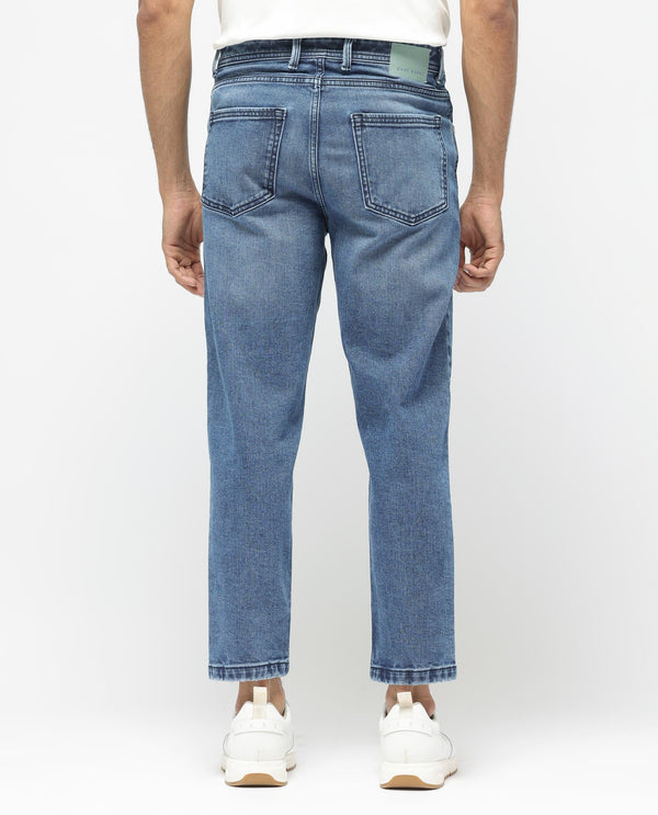 Rare Rabbit Men's Sam Dusky Blue Mid Wash Mid Rise Carrot Fit Jeans