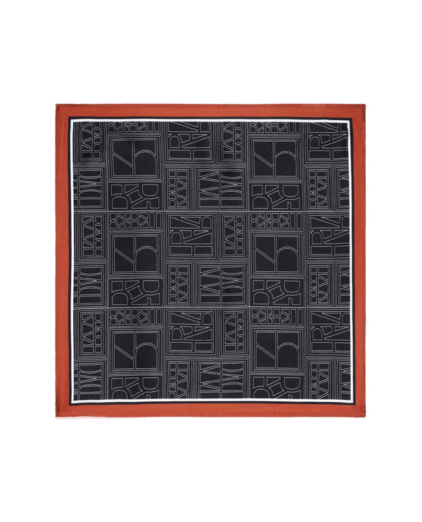 Rare Rabbit Men's Noaa Black Silk Fabric Monogram Print Pocket Square