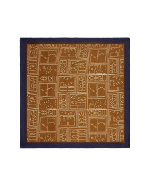 Rare Rabbit Men's Dani Mustard Silk Fabric Monogram Print Pocket Square