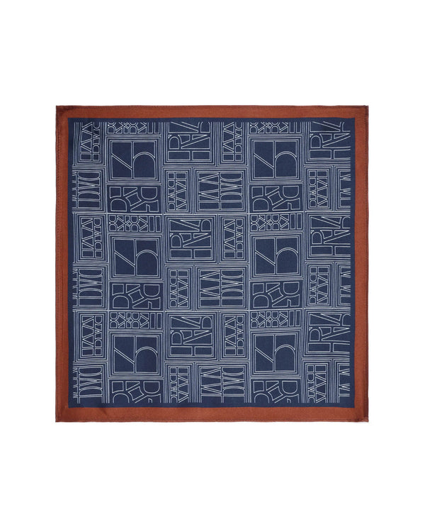 Rare Rabbit Men's Dani Royal Blue Silk Fabric Monogram Print Pocket Square