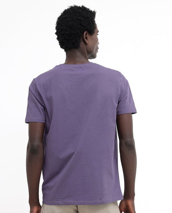 Rare Rabbit Mens Tage Dusky Purple Cotton Lycra Fabric Half Sleeves Graphic Print T-Shirt