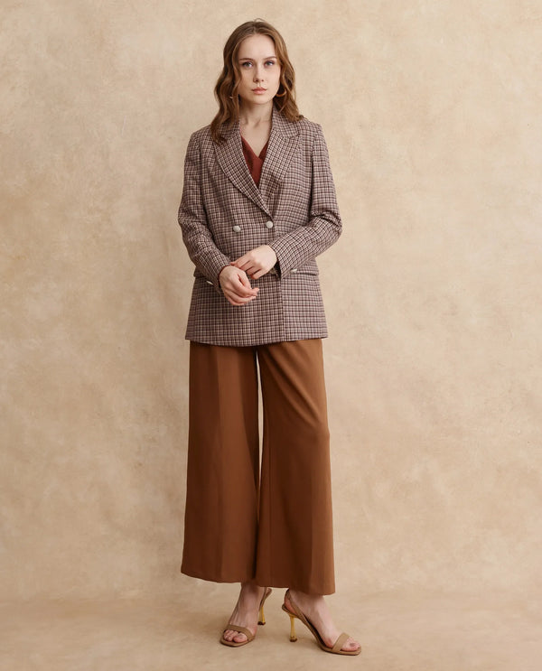 Rareism Women Tanbi Brown Full Sleeves Lapel Neck Button Closure Woven Design Blazer