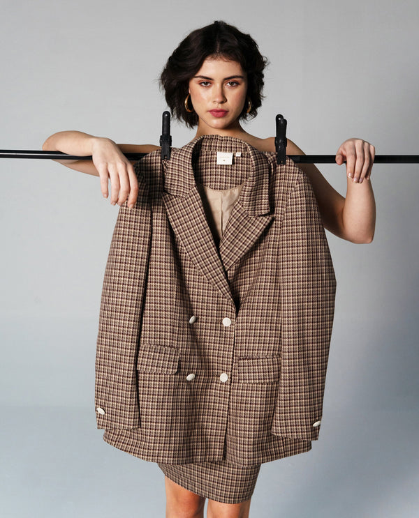 Rareism Women Tanbi Brown Full Sleeves Lapel Neck Button Closure Woven Design Blazer