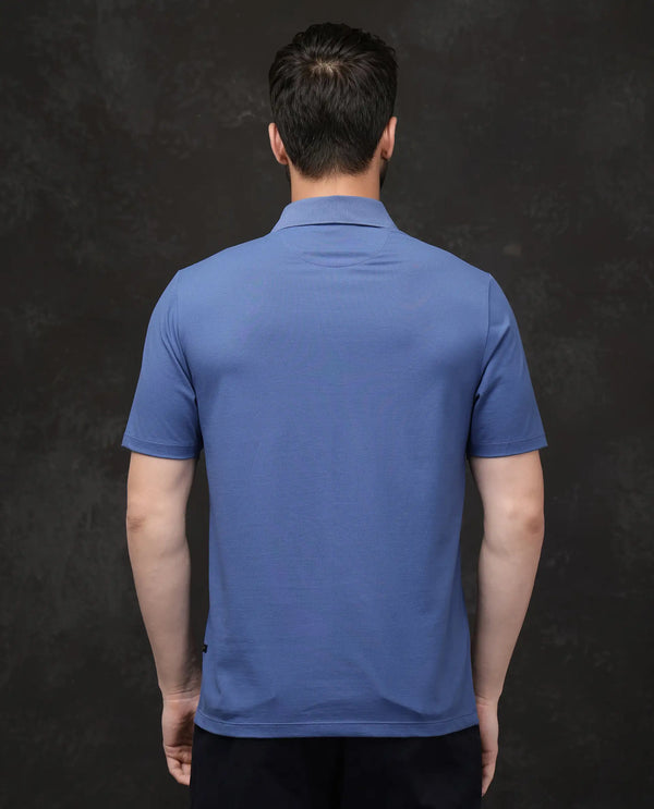 Rare Rabbit Men's Tang-25 Dusky Blue Cotton Blend Fabric Half Sleeve Spread Collar Regular Fit Plain Polo