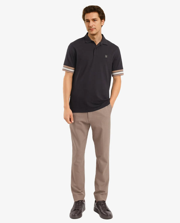 Rare Rabbit Men Tao Black Cotton Pique Fabric Short Sleeve Regular Fit Logo Chest Badge Contrasting Sleeve Plain Polo