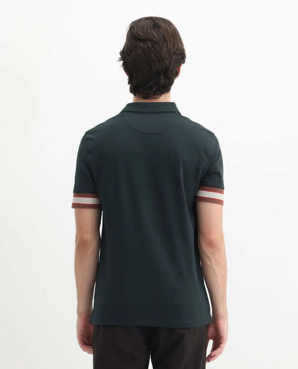 Rare Rabbit Men Tao Green Cotton Pique Fabric Short Sleeve Regular Fit Logo Chest Badge Contrasting Sleeve Plain Polo