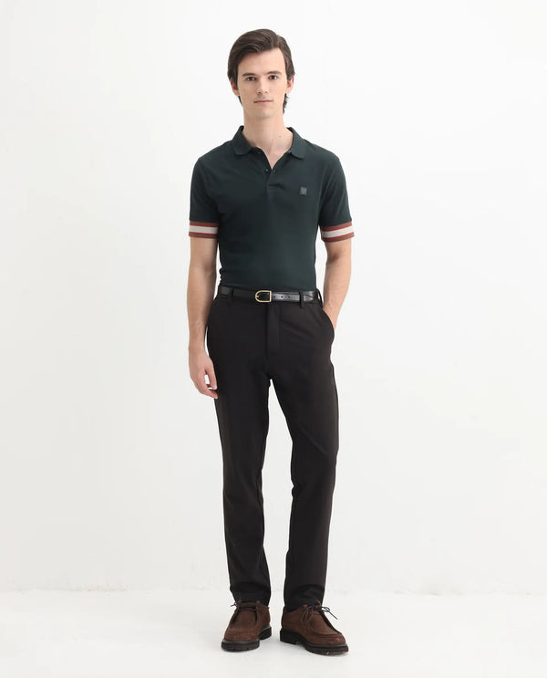 Rare Rabbit Men Tao Green Cotton Pique Fabric Short Sleeve Regular Fit Logo Chest Badge Contrasting Sleeve Plain Polo