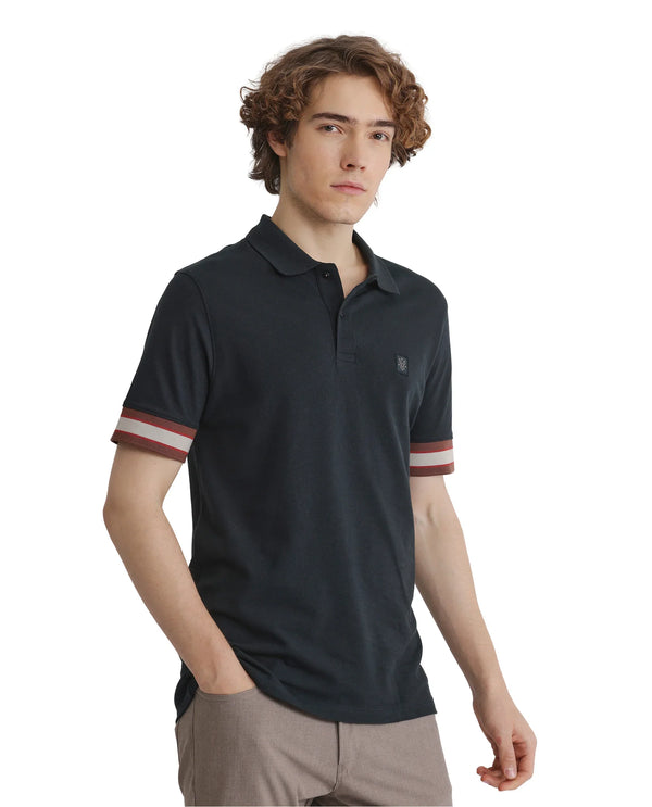 Rare Rabbit Men Tao Green Cotton Pique Fabric Short Sleeve Regular Fit Logo Chest Badge Contrasting Sleeve Plain Polo