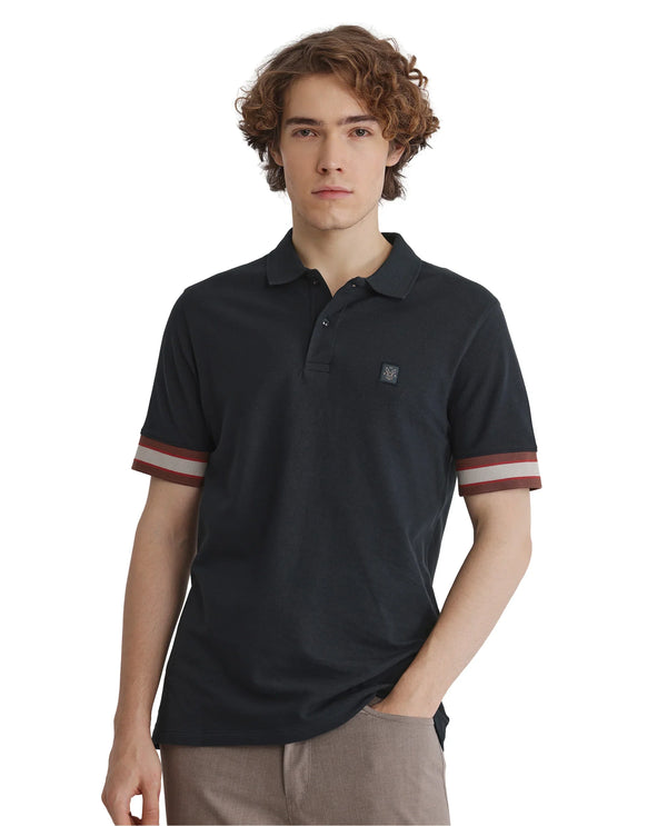 Rare Rabbit Men Tao Green Cotton Pique Fabric Short Sleeve Regular Fit Logo Chest Badge Contrasting Sleeve Plain Polo