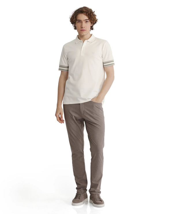 Rare Rabbit Men Tao Off White Cotton Pique Fabric Short Sleeve Regular Fit Logo Chest Badge Contrasting Sleeve Plain Polo