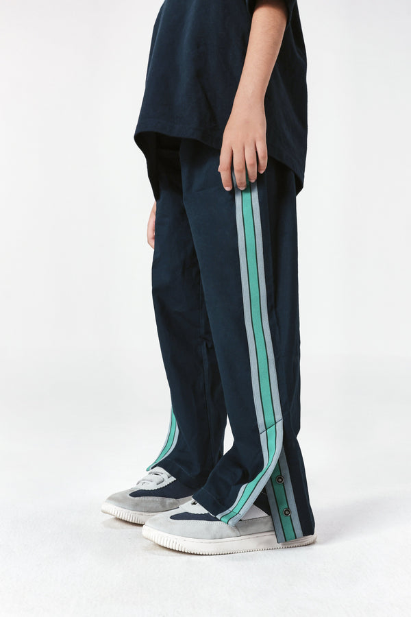 Rare Ones Kids Taper-B Navy Tape Detailed Button And Zip Closure Regular Fit Cotton Trouser