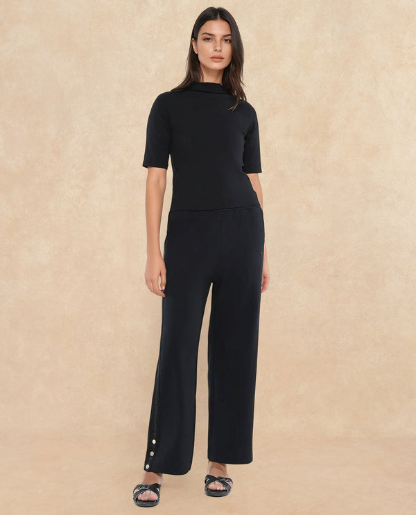 Rareism Women Tappy Black Cotton Blend Fabric Straight Fit Ankle Length Plain Track Pant