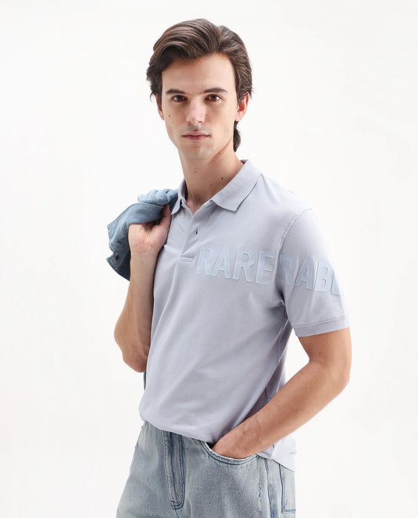 Rare Rabbit Men Taro Blue Cotton Blend Short Sleeve Regular Fit Regular Collared Plain Polo