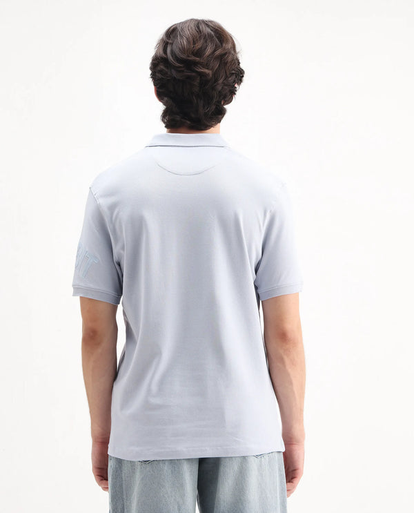 Rare Rabbit Men Taro Blue Cotton Blend Short Sleeve Regular Fit Regular Collared Plain Polo