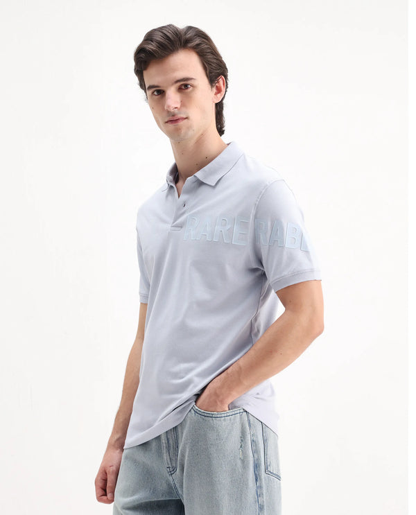 Rare Rabbit Men Taro Blue Cotton Blend Short Sleeve Regular Fit Regular Collared Plain Polo