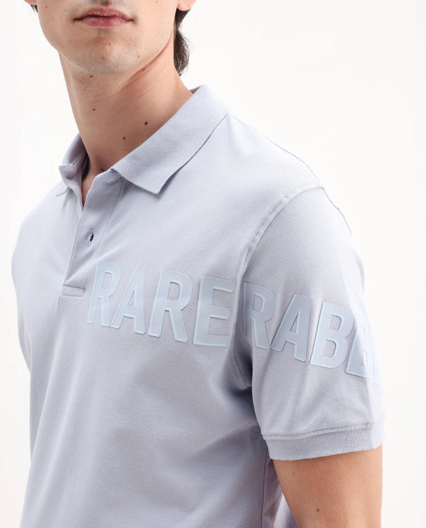 Rare Rabbit Men Taro Blue Cotton Blend Short Sleeve Regular Fit Regular Collared Plain Polo