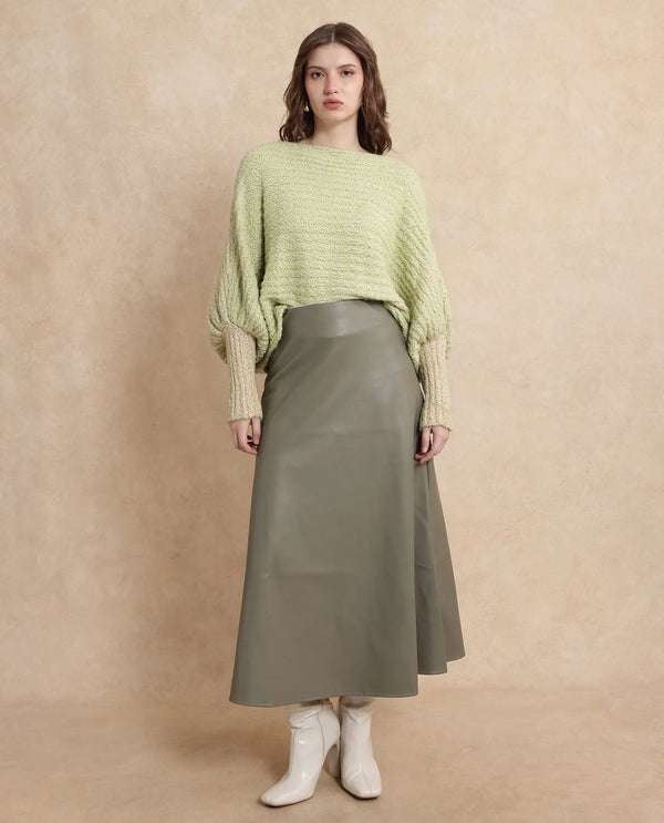 Rareism Women Taro Dusky Green Polyester Nylon Fabric Oversized Fit Plain Sweater