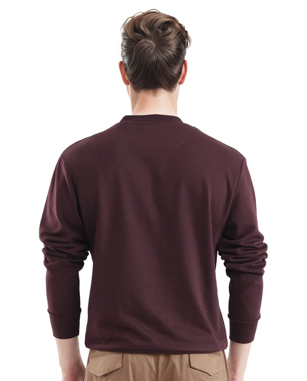 Rare Rabbit Men Tarol Dark Brown Cotton Polyester Fabric Full Sleeve Crew Neck Regular Fit HD Printed Sweatshirt