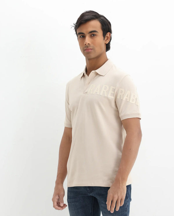 Rare Rabbit Men Taro Light Beige Cotton Blend Short Sleeve Regular Fit Regular Collared Plain Polo