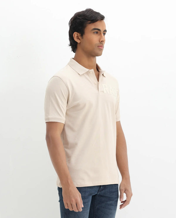 Rare Rabbit Men Taro Light Beige Cotton Blend Short Sleeve Regular Fit Regular Collared Plain Polo
