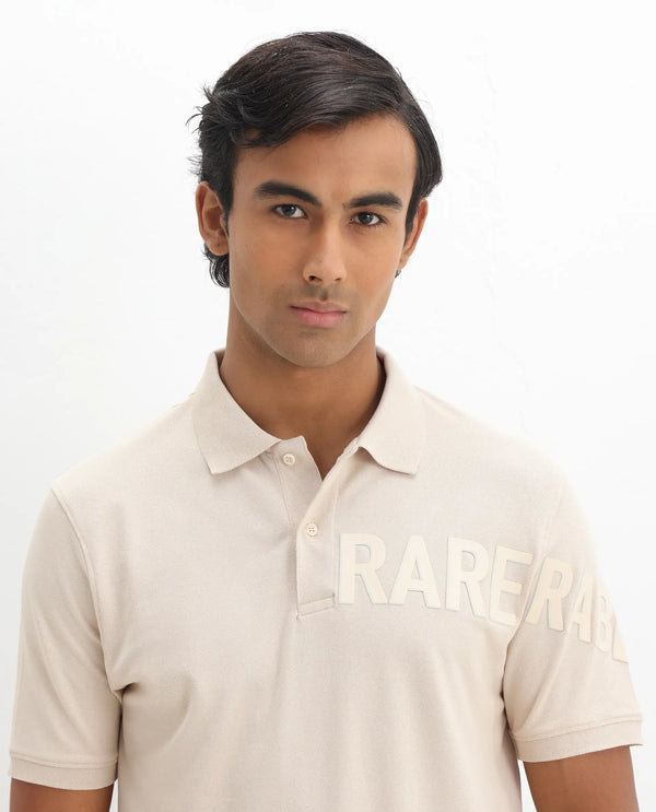 Rare Rabbit Men Taro Light Beige Cotton Blend Short Sleeve Regular Fit Regular Collared Plain Polo