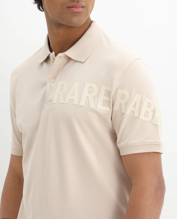 Rare Rabbit Men Taro Light Beige Cotton Blend Short Sleeve Regular Fit Regular Collared Plain Polo