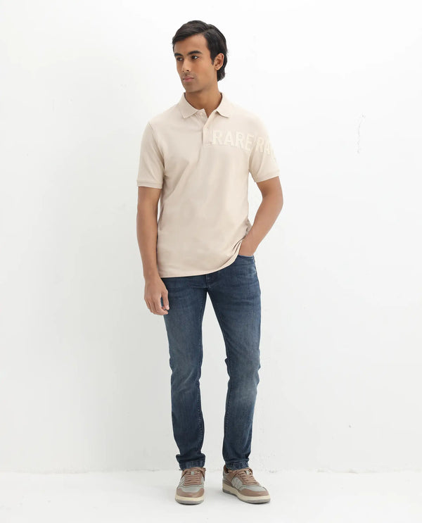 Rare Rabbit Men Taro Light Beige Cotton Blend Short Sleeve Regular Fit Regular Collared Plain Polo