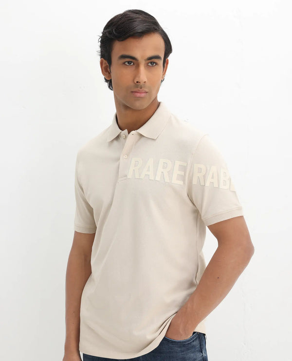 Rare Rabbit Men Taro Light Beige Cotton Blend Short Sleeve Regular Fit Regular Collared Plain Polo