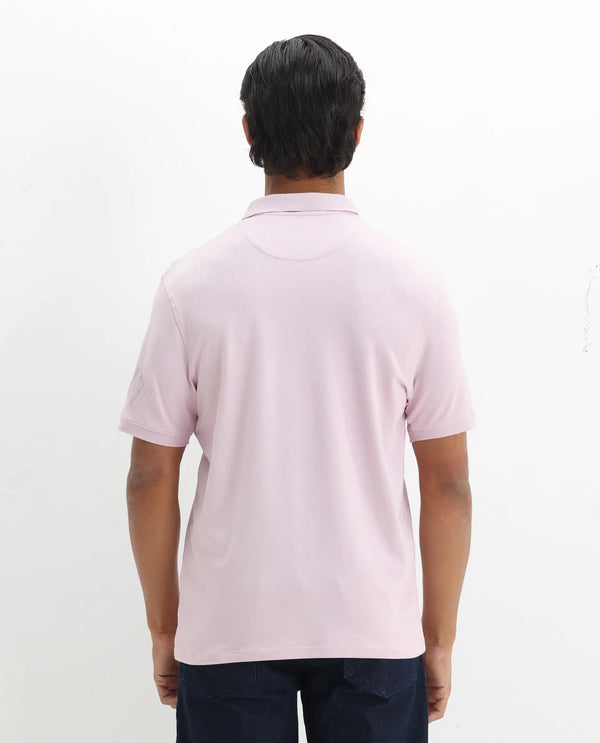 Rare Rabbit Men Taro Pink Cotton Blend Short Sleeve Regular Fit Regular Collared Plain Polo