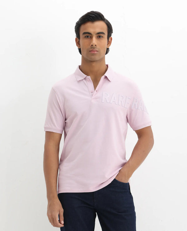 Rare Rabbit Men Taro Pink Cotton Blend Short Sleeve Regular Fit Regular Collared Plain Polo