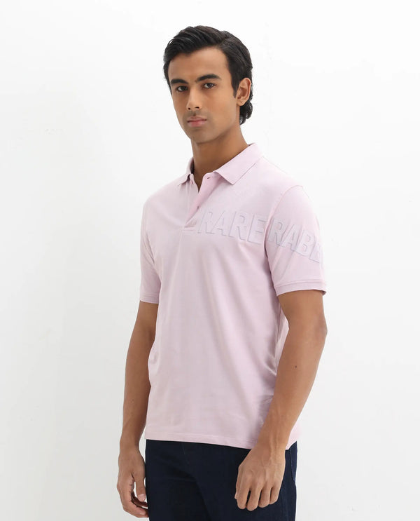 Rare Rabbit Men Taro Pink Cotton Blend Short Sleeve Regular Fit Regular Collared Plain Polo