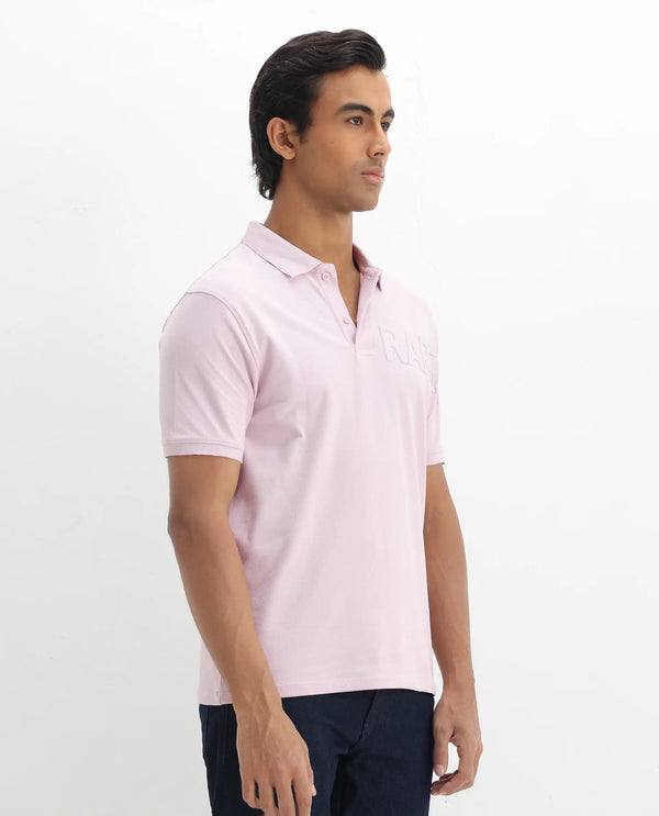 Rare Rabbit Men Taro Pink Cotton Blend Short Sleeve Regular Fit Regular Collared Plain Polo