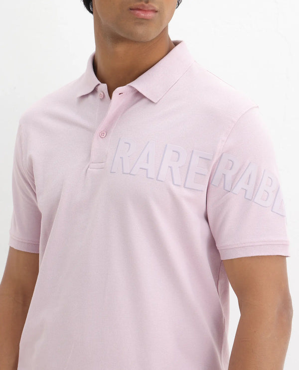 Rare Rabbit Men Taro Pink Cotton Blend Short Sleeve Regular Fit Regular Collared Plain Polo