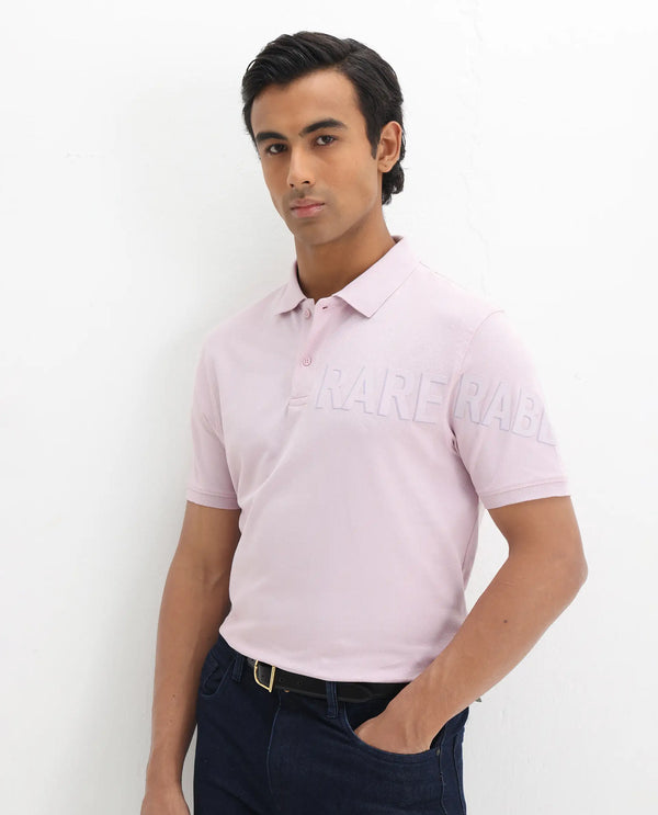 Rare Rabbit Men Taro Pink Cotton Blend Short Sleeve Regular Fit Regular Collared Plain Polo