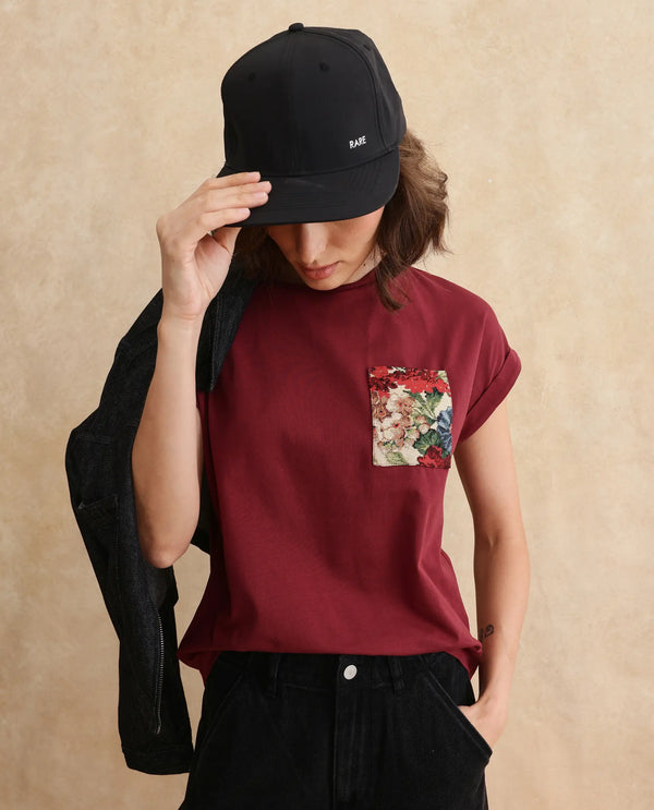 Rareism Women Tasse Maroon Cotton Blend Fabric Extended Sleeves Crew Neck Relaxed Fit Graphic Print T-Shirt