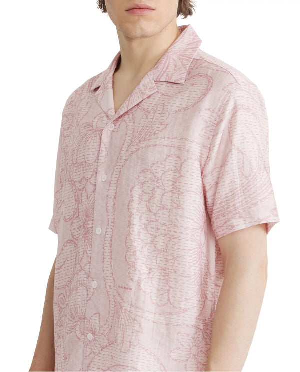 Rare Rabbit Men Telo Pink Cotton Blend Fabric Short Sleeve Cuban Collared Floral Printed Shirt
