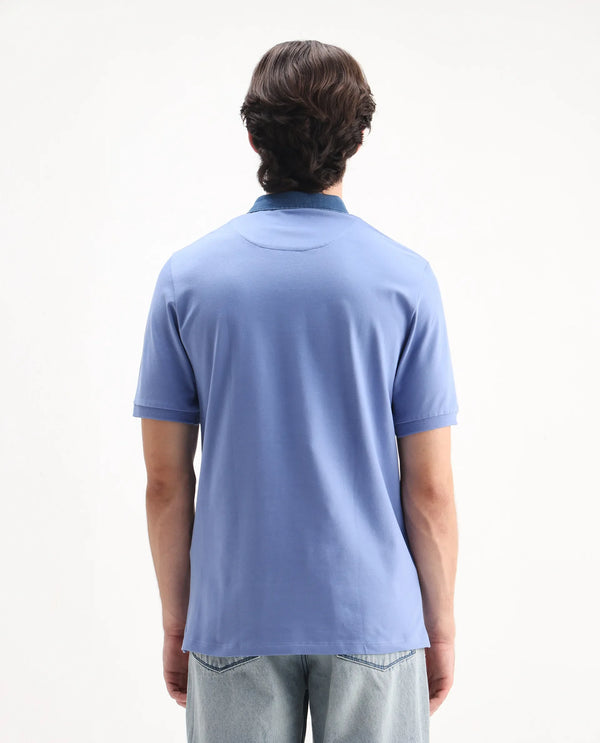 Rare Rabbit Men Tem Blue Short Sleeve Collared Neck Button Closure Plain Polo